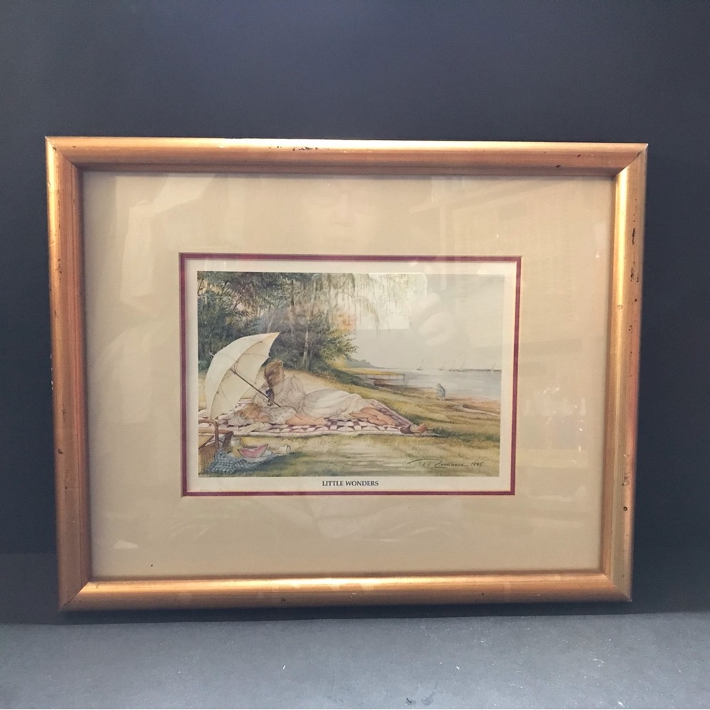 Vintage gold framed Trish Romance 1985 LITTLE WONDERS signed
